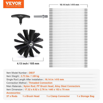 15.24M Dryer Vent Cleaner Kit, 37 Pieces Duct Cleaning Brush, Reinforced Nylon Dryer Vent Brush, Dryer Cleaning Tools Lint Remover with Flexible Lint Trap Brush, Clamp Connectors.
