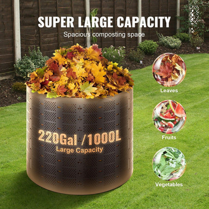Compost Bin 1000 L, Outdoor Expandable Composter, Easy to Setup & Large Capacity Composting Bin, Fast Creation of Fertile Soil.