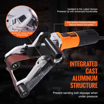 Pipe Tube Polisher Sander, 1300W Pipe Belt Sander with 6 Variable Speeds 1100-3200rpm, Professional Belt Sander Grinding Machine with 3PCS Sanding Belts for Burnishing Finishing Rust Removal.