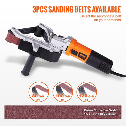 Pipe Tube Polisher Sander, 1300W Pipe Belt Sander with 6 Variable Speeds 1100-3200rpm, Professional Belt Sander Grinding Machine with 3PCS Sanding Belts for Burnishing Finishing Rust Removal.