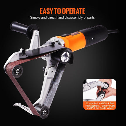 Pipe Tube Polisher Sander, 1300W Pipe Belt Sander with 6 Variable Speeds 1100-3200rpm, Professional Belt Sander Grinding Machine with 3PCS Sanding Belts for Burnishing Finishing Rust Removal.