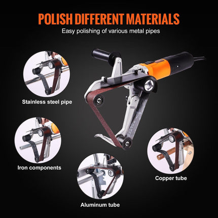 Pipe Tube Polisher Sander, 1300W Pipe Belt Sander with 6 Variable Speeds 1100-3200rpm, Professional Belt Sander Grinding Machine with 3PCS Sanding Belts for Burnishing Finishing Rust Removal.
