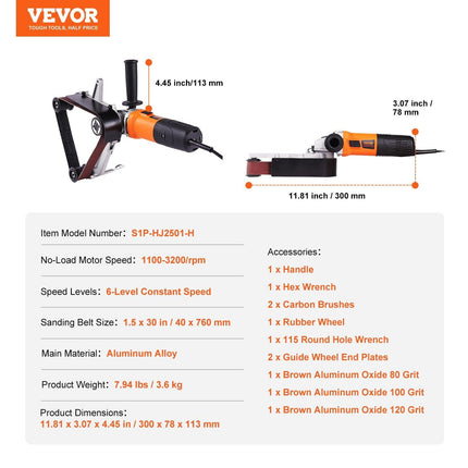 Pipe Tube Polisher Sander, 1300W Pipe Belt Sander with 6 Variable Speeds 1100-3200rpm, Professional Belt Sander Grinding Machine with 3PCS Sanding Belts for Burnishing Finishing Rust Removal.