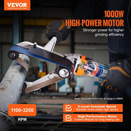 Pipe Tube Polisher Sander, 1300W Pipe Belt Sander with 6 Variable Speeds 1100-3200rpm, Professional Belt Sander Grinding Machine with 50PCS Sanding Belts for Burnishing Finishing Rust Removal.