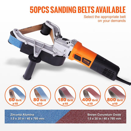 Pipe Tube Polisher Sander, 1300W Pipe Belt Sander with 6 Variable Speeds 1100-3200rpm, Professional Belt Sander Grinding Machine with 50PCS Sanding Belts for Burnishing Finishing Rust Removal.