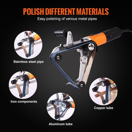 Pipe Tube Polisher Sander, 1300W Pipe Belt Sander with 6 Variable Speeds 1100-3200rpm, Professional Belt Sander Grinding Machine with 50PCS Sanding Belts for Burnishing Finishing Rust Removal.