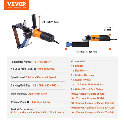 Pipe Tube Polisher Sander, 1300W Pipe Belt Sander with 6 Variable Speeds 1100-3200rpm, Professional Belt Sander Grinding Machine with 50PCS Sanding Belts for Burnishing Finishing Rust Removal.