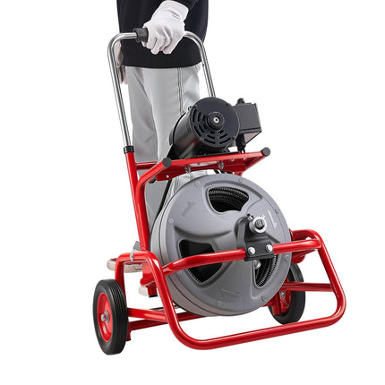 VEVOR Drain Cleaner Machine 22m x 12.7mm, Sewer Snake Auger on Wheels, Manual Feed Drain Cleaning Machine with Adjustable Drum Angle, 6 Cutters & Air-activated Foot Switch for 50mm to 150mm Pipes.