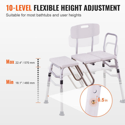 Tub Transfer Bench Bathtub Shower Seat for Senior Height Adjustable 400LBS.