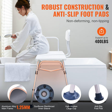 Tub Transfer Bench Bathtub Shower Seat for Senior Height Adjustable 400LBS.