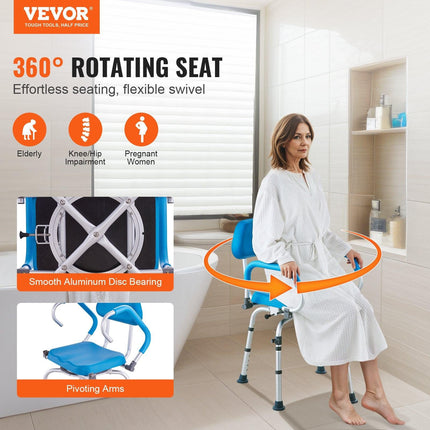 Swivel Shower Chair 360 Degree, Adjustable Shower Seat with Pivoting Arms & Padded Bath Seat for Inside Shower or Tub, Non-Slip Rotating Bathtub Chair for Elderly Disabled, 300LBS Capacity.