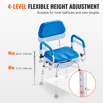 Swivel Shower Chair 360 Degree, Adjustable Shower Seat with Pivoting Arms & Padded Bath Seat for Inside Shower or Tub, Non-Slip Rotating Bathtub Chair for Elderly Disabled, 300LBS Capacity.