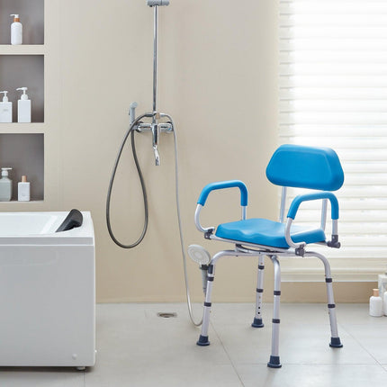 Swivel Shower Chair 360 Degree, Adjustable Shower Seat with Pivoting Arms & Padded Bath Seat for Inside Shower or Tub, Non-Slip Rotating Bathtub Chair for Elderly Disabled, 300LBS Capacity.