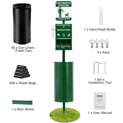 Dog Waste Station with 600 Dog Poop Bags Commercial Park Pet Poop Station.