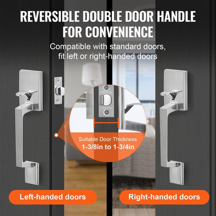 Entry Door Handle, Satin Nickel Square Handle Set with Lever Door Handle No Lock, Adjustable Hole Space, Front Door Handle with Reversible for Right and Left Handed Entrance and Front Door.