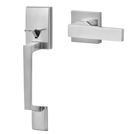 Entry Door Handle, Satin Nickel Square Handle Set with Lever Door Handle No Lock, Adjustable Hole Space, Front Door Handle with Reversible for Right and Left Handed Entrance and Front Door.