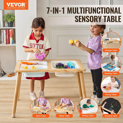 Kids Sensory Table Indoor Wooden Play Sand Water Table with 3 Storage Bins.