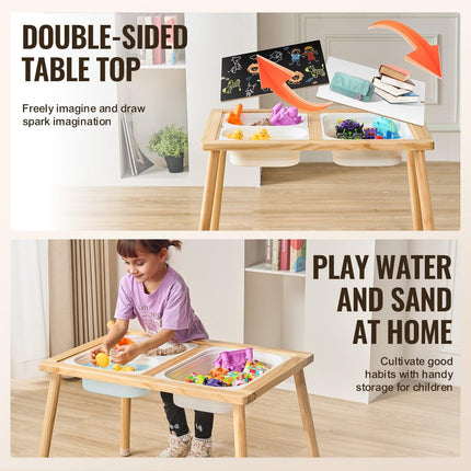Kids Sensory Table Indoor Wooden Play Sand Water Table with 3 Storage Bins.