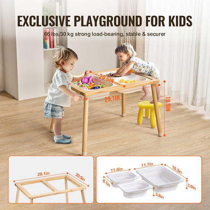 Kids Sensory Table Indoor Wooden Play Sand Water Table with 3 Storage Bins.