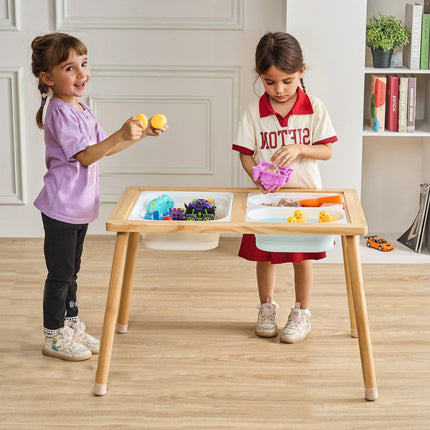 Kids Sensory Table Indoor Wooden Play Sand Water Table with 3 Storage Bins.
