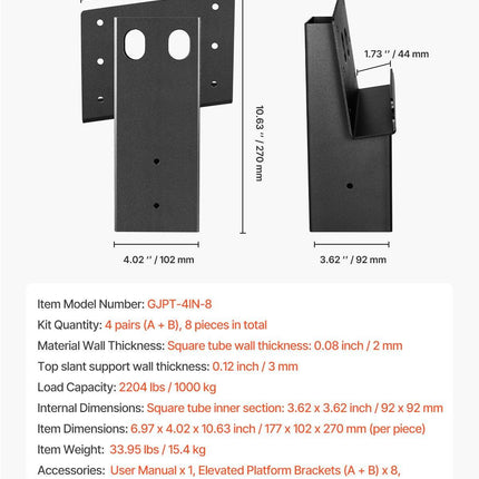 Deer Blind Brackets, Outdoor 3.6x3.6 Platform Bracket, Fit 3.5x3.5 In / 88.9x88.9 mm Lumber, 2204lbs/1000kg Capacity Steel Elevator Brackets for Deer Stand, Hunting Blinds, Shooting Shack, 8 Pcs.