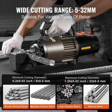 2300W Electric Hydraulic Rebar Cutter Cutting up to 1.26 Inch 5-32mm.