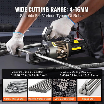 Electric Hydraulic Rebar Cutter, 1000W Portable Rebar Cutter, Cutting up to 5/8 Inch (4-16mm) #5 Rebar within 2 Seconds, High Power Steel Rebar Cutter with Oil Can Rich Accessories,Black RC-16.