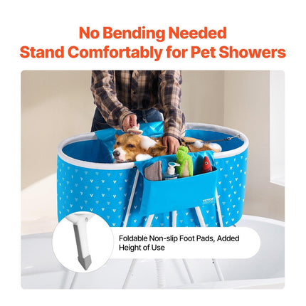 Portable Dog Bathtub, Elevated & Foldable Space-saving Pet Shower Station with Quick Drainage, Bathing Tub for Washing & Grooming Small and Medium Size Dogs and Cats Indoor & Outdoor, Light Blue.