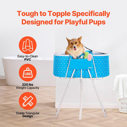 Portable Dog Bathtub, Elevated & Foldable Space-saving Pet Shower Station with Quick Drainage, Bathing Tub for Washing & Grooming Small and Medium Size Dogs and Cats Indoor & Outdoor, Light Blue.