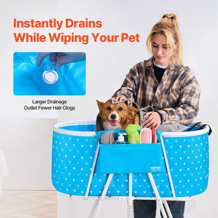 Portable Dog Bathtub, Elevated & Foldable Space-saving Pet Shower Station with Quick Drainage, Bathing Tub for Washing & Grooming Small and Medium Size Dogs and Cats Indoor & Outdoor, Light Blue.