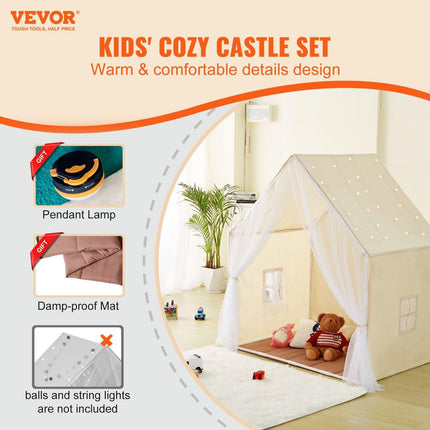 Kids Play Tent, Kids Tent for Kids 1-5 Years Old, Toddler Tent with Mat and Tent Lamp, Tent for Kids with Windows for Indoor and Outdoor, Yurt Tent for Boys and Girls, Beige.