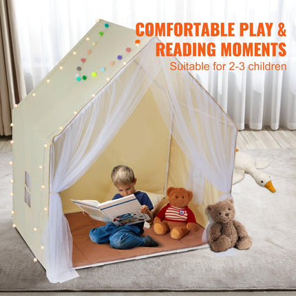Kids Play Tent, Kids Tent for Kids 1-5 Years Old, Toddler Tent with Mat and Tent Lamp, Tent for Kids with Windows for Indoor and Outdoor, Yurt Tent for Boys and Girls, Beige.