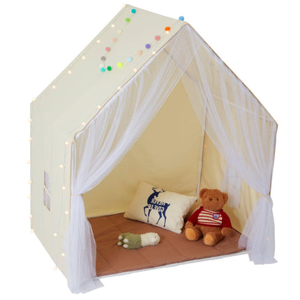 Kids Play Tent, Kids Tent for Kids 1-5 Years Old, Toddler Tent with Mat and Tent Lamp, Tent for Kids with Windows for Indoor and Outdoor, Yurt Tent for Boys and Girls, Beige.
