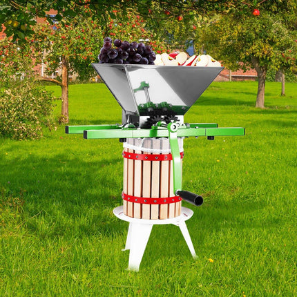 1.8 Gal/7L Fruit and Apple Crusher, Large Manual Grinder, Stainless Steel Fruit Scratter Pulper for Wine Cider Apple Grape Pressing, with Roller Handle for Kitchen Home, Green.