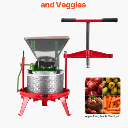 1.8 Gal/7L Fruit and Apple Crusher, Large Manual Grinder, Stainless Steel Fruit Scratter Pulper for Wine Cider Apple Grape Pressing, with Roller Handle for Kitchen Home, Green.
