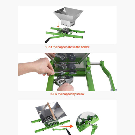 1.8 Gal/7L Fruit and Apple Crusher, Large Manual Grinder, Stainless Steel Fruit Scratter Pulper for Wine Cider Apple Grape Pressing, with Roller Handle for Kitchen Home, Green.