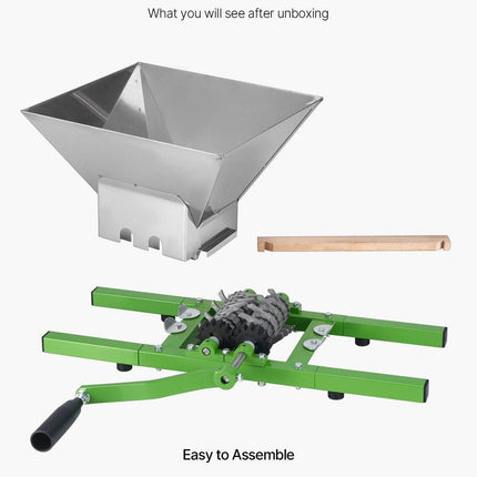 1.8 Gal/7L Fruit and Apple Crusher, Large Manual Grinder, Stainless Steel Fruit Scratter Pulper for Wine Cider Apple Grape Pressing, with Roller Handle for Kitchen Home, Green.