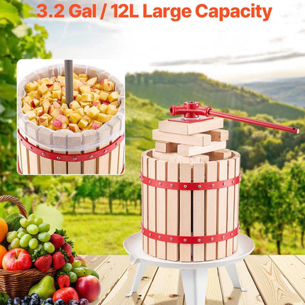 Fruit Wine Press Manual Press for Wine Making 3.2 Gal/12L Wood Basket.