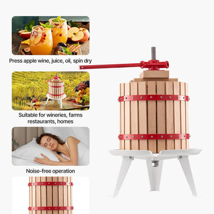 Fruit Wine Press Manual Press for Wine Making 3.2 Gal/12L Wood Basket.