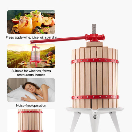 Fruit Wine Press Manual Press for Wine Making 4.75 Gal/18L Wood Basket.