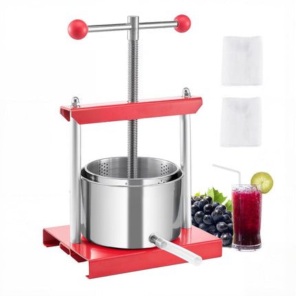 0.8 Gal/3L Fruit Wine Press, 2 Stainless Steel Barrels, Manual Juice Maker, Cider Apple Grape Tincture Honey Olive Oil Making Press with T-Handle for Outdoor Kitchen Home.