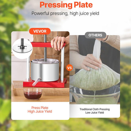 0.8 Gal/3L Fruit Wine Press, 2 Stainless Steel Barrels, Manual Juice Maker, Cider Apple Grape Tincture Honey Olive Oil Making Press with T-Handle for Outdoor Kitchen Home.
