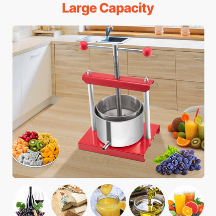 0.8 Gal/3L Fruit Wine Press, 2 Stainless Steel Barrels, Manual Juice Maker, Cider Apple Grape Tincture Honey Olive Oil Making Press with T-Handle for Outdoor Kitchen Home.