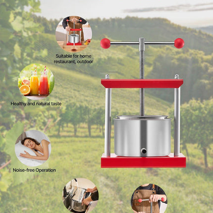 0.8 Gal/3L Fruit Wine Press, 2 Stainless Steel Barrels, Manual Juice Maker, Cider Apple Grape Tincture Honey Olive Oil Making Press with T-Handle for Outdoor Kitchen Home.