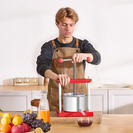 0.8 Gal/3L Fruit Wine Press, 2 Stainless Steel Barrels, Manual Juice Maker, Cider Apple Grape Tincture Honey Olive Oil Making Press with T-Handle for Outdoor Kitchen Home.