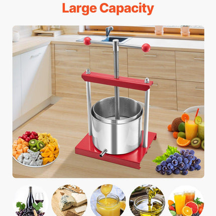 Fruit Wine Press Manual Press for Wine Making 1.6 Gal/6L Stainless Steel.