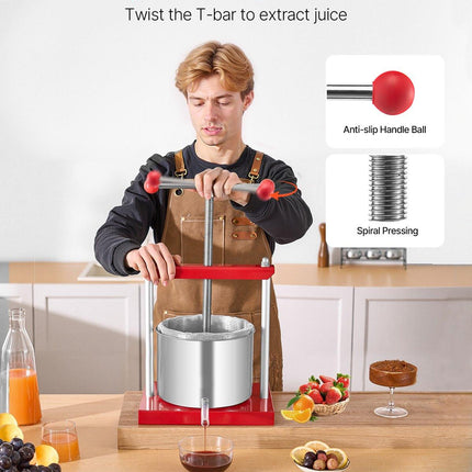 Fruit Wine Press Manual Press for Wine Making 1.6 Gal/6L Stainless Steel.