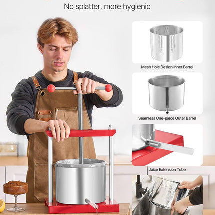 Fruit Wine Press Manual Press for Wine Making 1.6 Gal/6L Stainless Steel.
