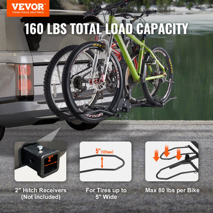 2-Bike Rack Hitch Mount 160lbs Folding Carrier Car Truck SUV 2.