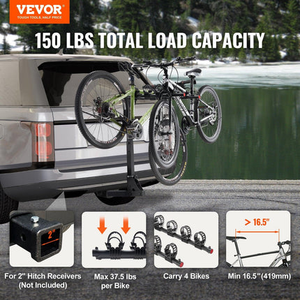 4 Bike Rack Hitch Mount Folding Swing Down Bicycle Carrier Car Truck SUV 150 lbs.